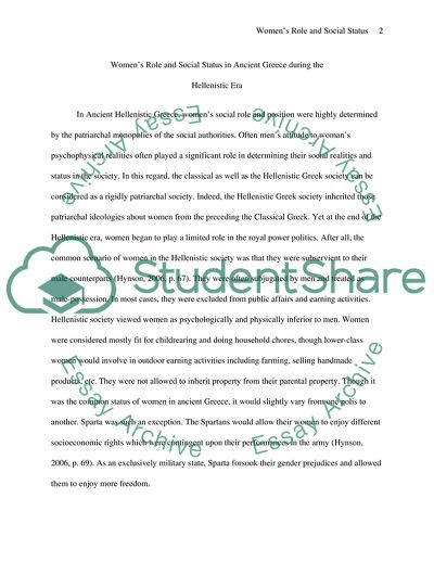 Womens Role and Social Status in Ancient Greece during the Hellenistic Era