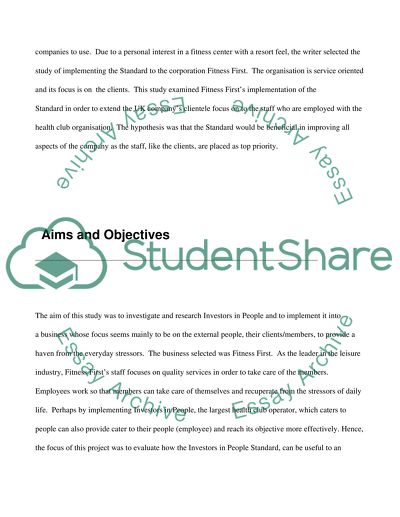 Investigation of Investors in People in the UK Leisure Industry - Using Fitness First as a case study