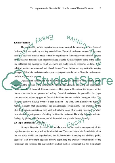 Financial Decision Process Via Human Elements
