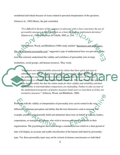 Personality Testing and Job Performance