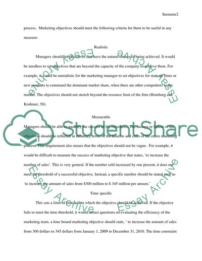 Marketing plan and objectives