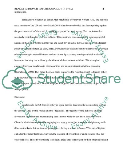 Realist Approach to Foreign Policy in Syria