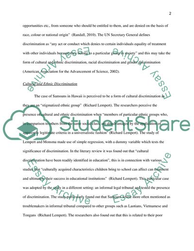 Cultural and Ethnic Discrimination