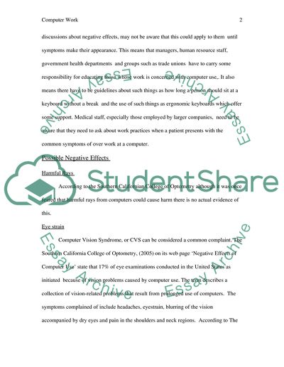 The Negative Affects of Working at a Computer on the Human Body