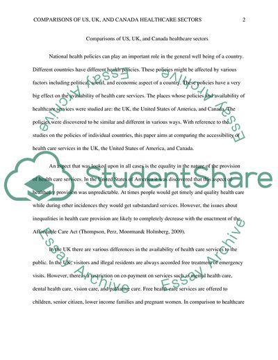 Comparisons of US, UK, and Canada Health Care Sectors