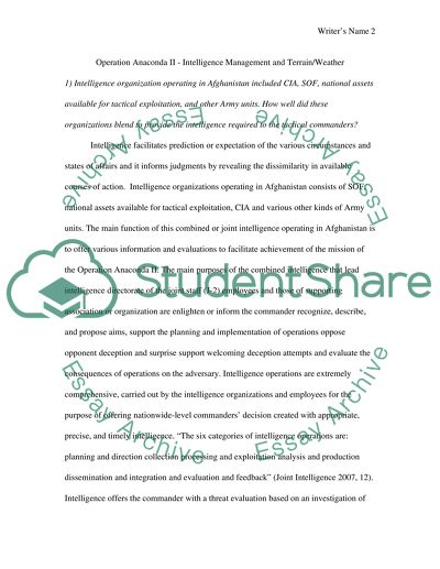 Operation Anaconda II - Intelligence Management and Terrain/Weather