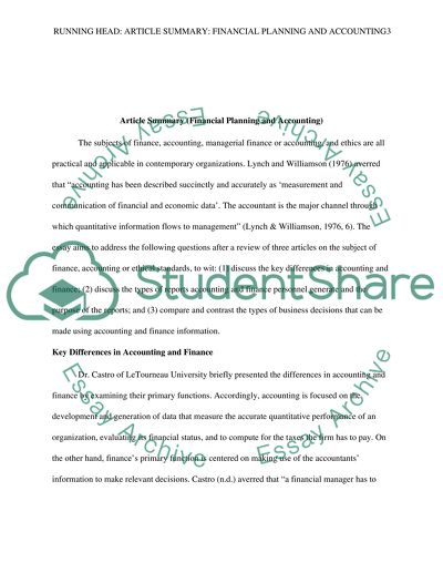Article Summary ( Financial Planning and Accounting)