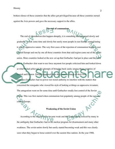 End of World War Two and Collapse of Soviet Communism