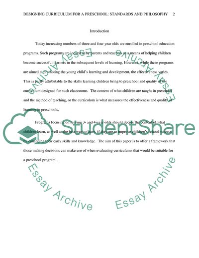 Designing Curriculum for a Preschool: Standards and Philosophy