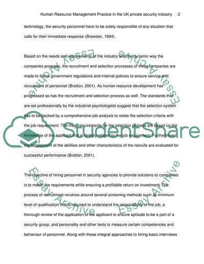 Human Resource Management Practice in the UK private security industry