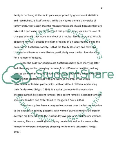 Major changes in family forms and structures that have taken place in Australia since Federation
