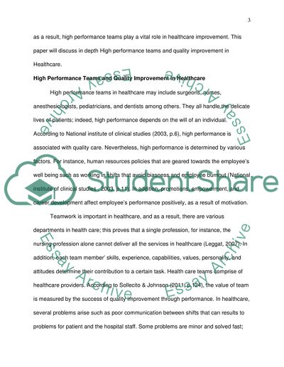 High Performance Teams and Quality Improvement in Healthcare