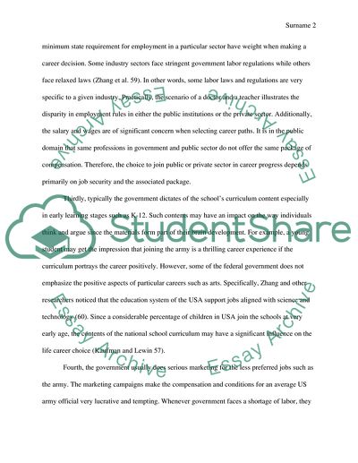 Governments Influence on Career Choices in Public or Private Sector