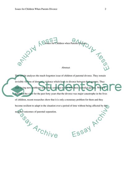 Issues for Children When Parents Divorce