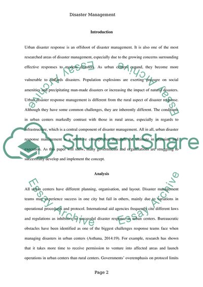 Urban Disaster Response