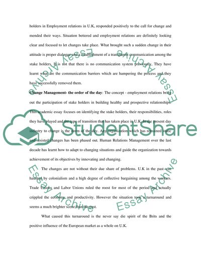 Employment Relations in the U.K: Past and the Present