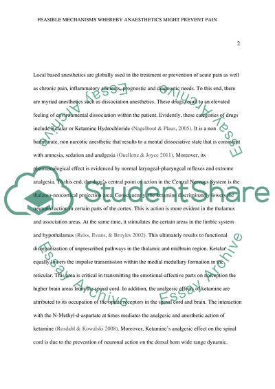 Feasible Mechanisms Whereby Anesthetics Might Prevent Pain