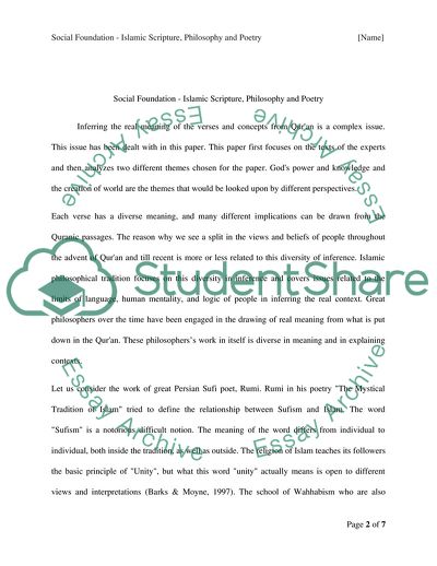 Social Foundation: Islamic Scripture, Philosophy and Poetry