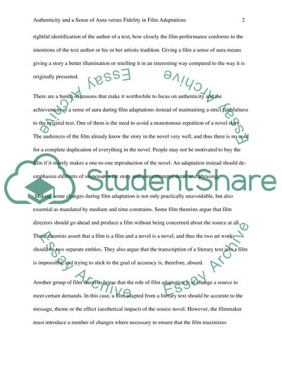 Authenticity and a Sense of Aura versus Fidelity in Film Adaptations