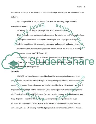S.W.O.T. Analysis of Maaco Auto Body & Painting