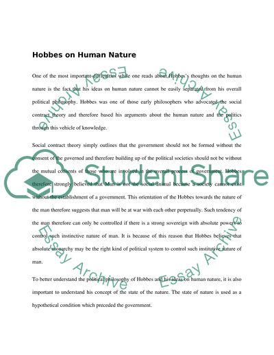 Political Philosophy (Hobbes ideas about human nature)
