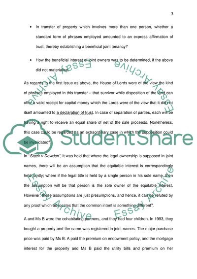 The Law Relating to Co-ownership of Land - Stack v Dowden