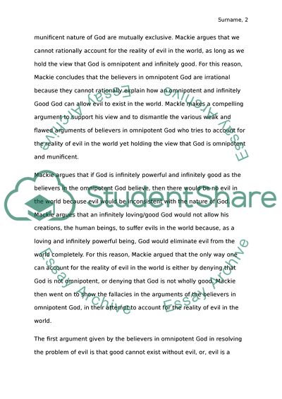 A Critical Analysis of James Mackies Argument on the Problem of Evil