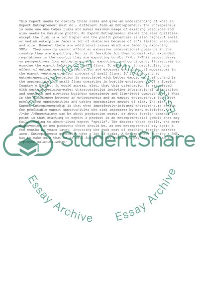 Entrepreneurship and Export Entrepreneurship