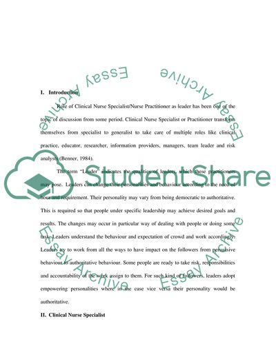 Clinical Nurse Specialist/Nurse Practitioner as a Leader