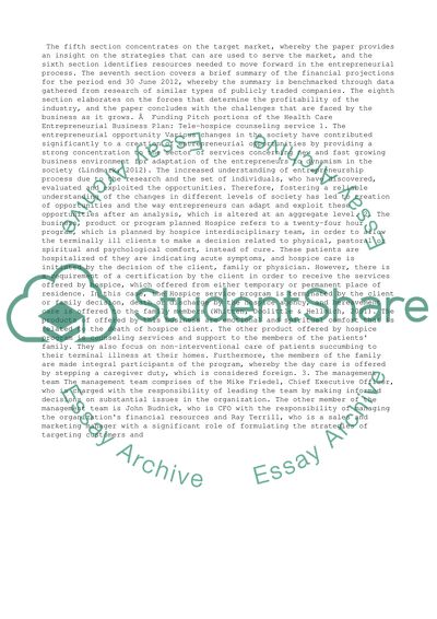 Pitch Portions of the Health Care in Tele-Hospice Counseling Service