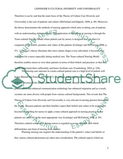 Leiningers Cultural Care Diversity and Universality