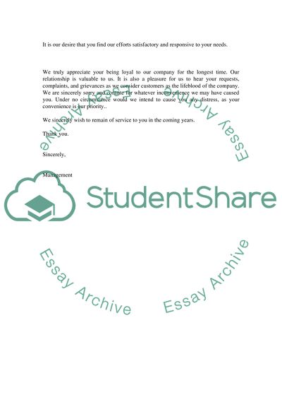 Letter Response to Customer Complaint