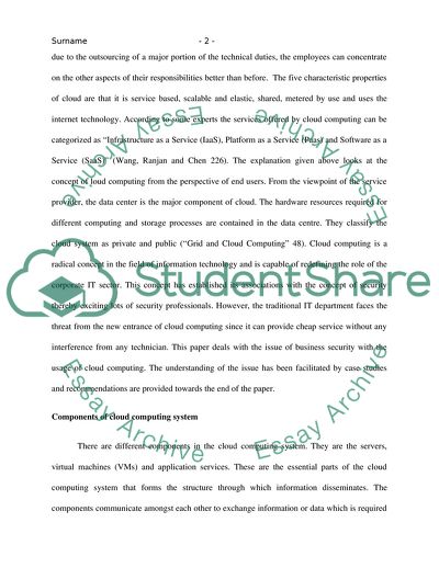 The Cloud Computing in Business Security