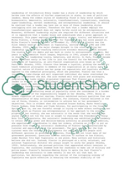 The Leadership Of Milka Planinc