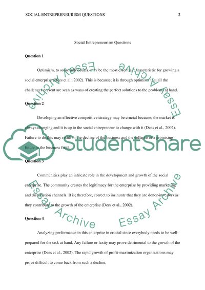 Social Entreprenuerism Questions