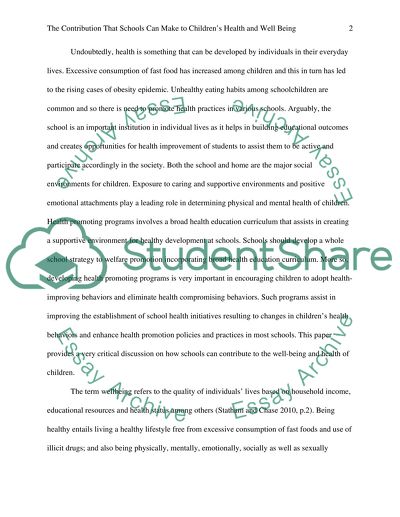 Contribution that Schools Can Make to Childrens Health and Well-Being