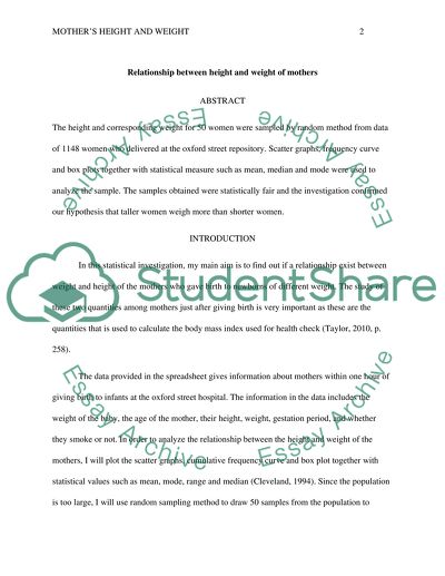 Relationship between height and weight of mother birth weight