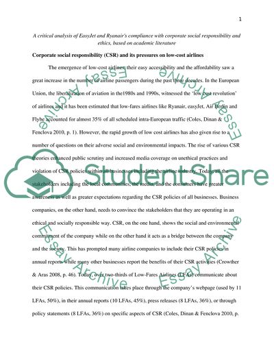 Easyjet And Ryanairs Compliance with Corporate Social Responsibility and Ethics