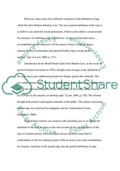 Comparison and Contrast of Definitions of Rape in Common Law and Modern Law