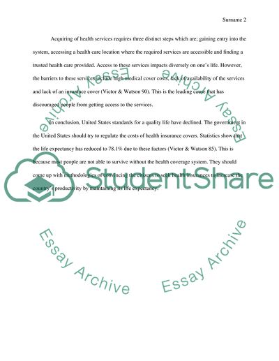 Quality of life in the United States based on no health coverage