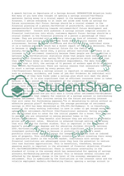 Speech outline on why you should start a savings account