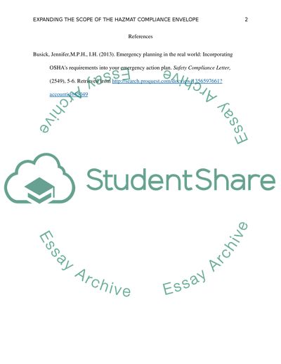 Week 6: Expanding the Scope of the Hazmat Compliance Envelope