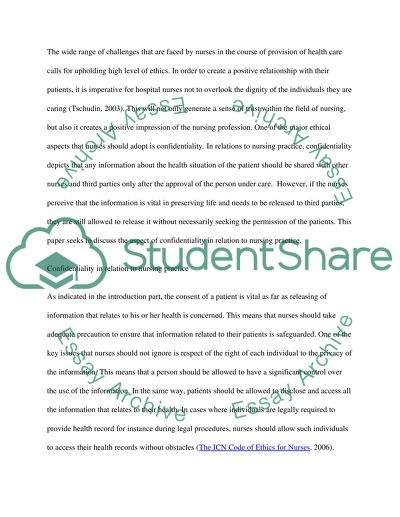 Confidentiality in Relation to Nursing Practice