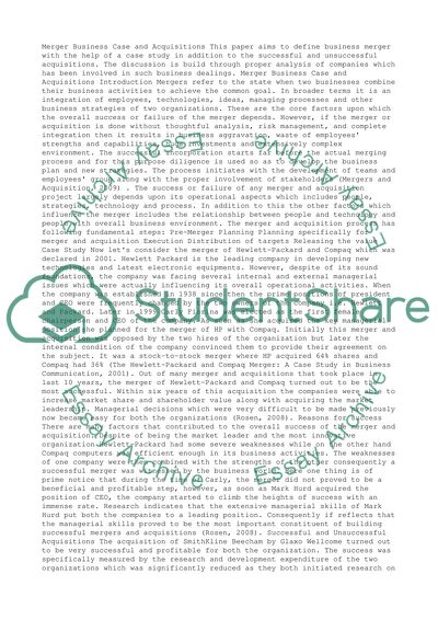 Merger Business Case and Acquisitions