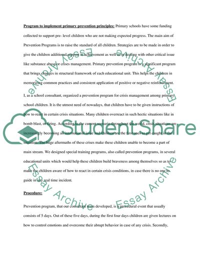 To Implement Primary Prevention Principles Designed to Address an Issue of Concern to the Entire School Community