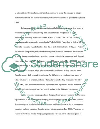 World Trade Organization - The Problem of Dumping in World Trade