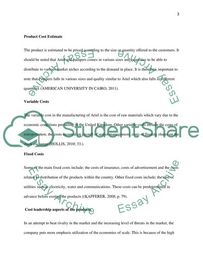Proctor and Gamble - Product Cost Estimate