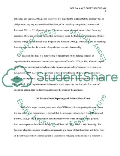 Off-Balance Sheet Reporting