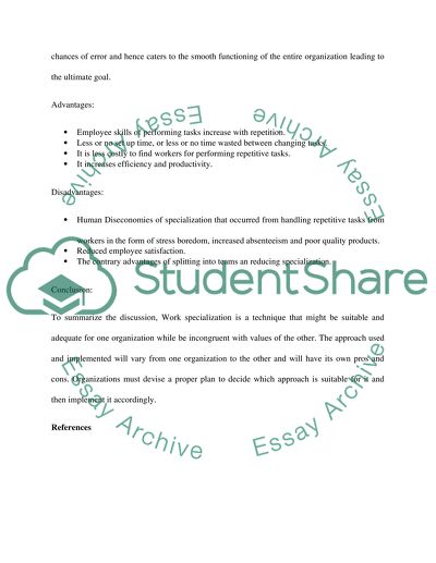 Work Specialization techniqu. Advantages and drawbacks