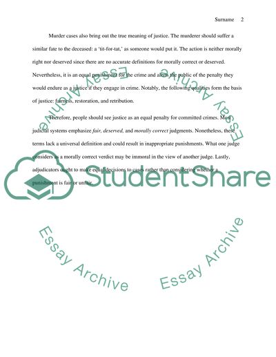 Justice as an Equivalent Sentence for Crime